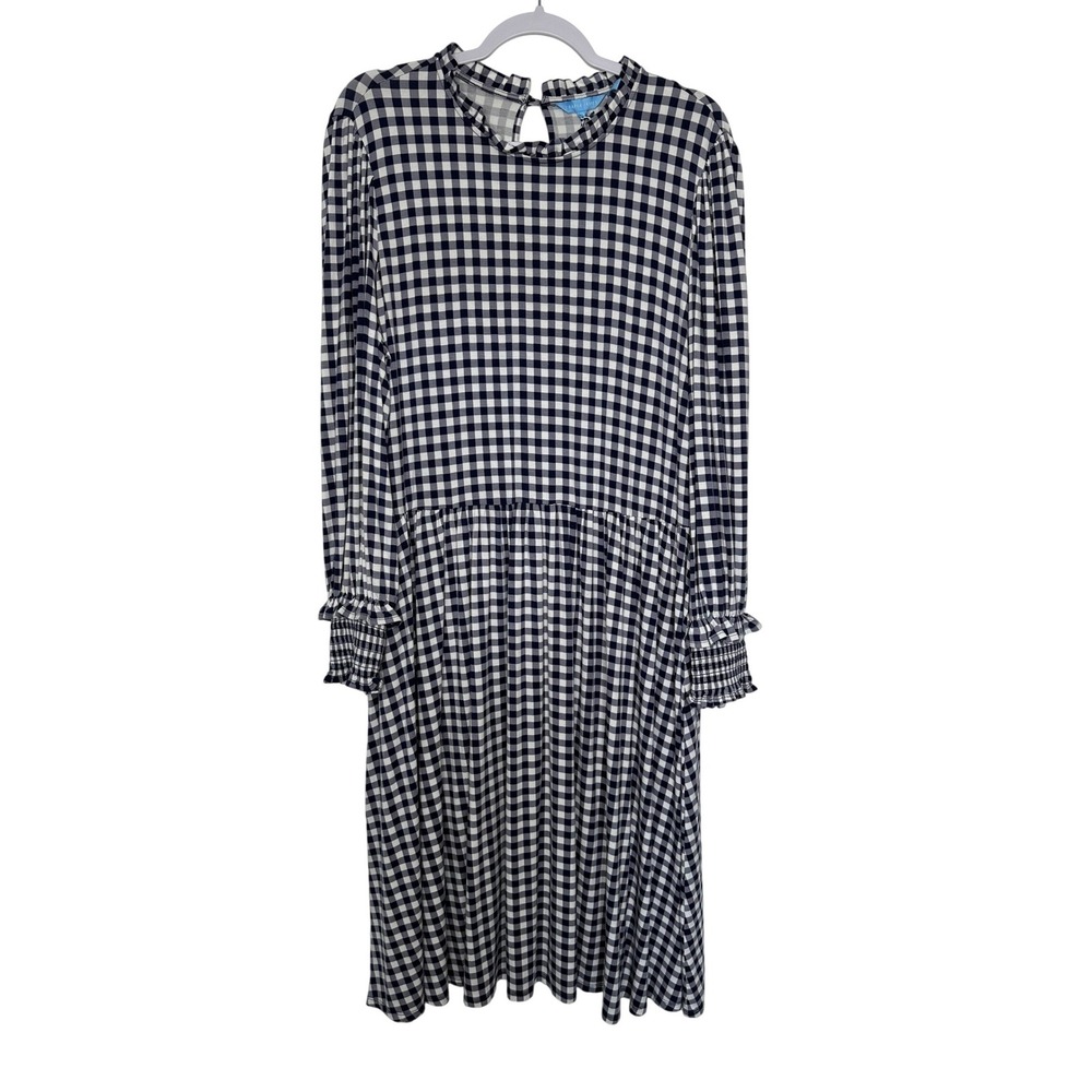 Draper James Kitty Knit‎ Gingham Dress Size 1X Nassau Navy Blue White Preppy